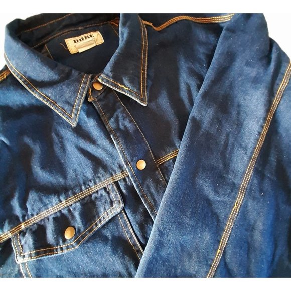 VTG Duke Haband Blue Denim Jacket Men's 3XL Fleece Lined Button Up Jacket - Picture 2 of 10